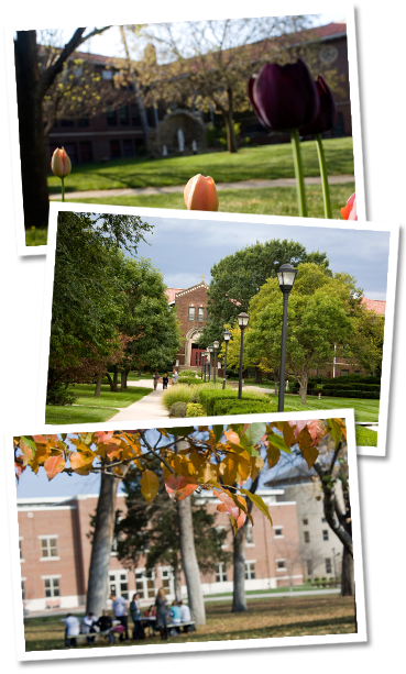 Three images of students or buildings at school